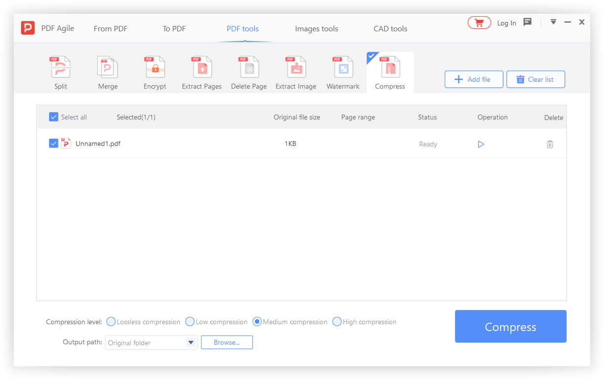 Open the compress dialog and drag your PDF in