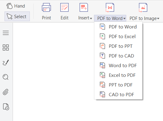 PDF-to-Word conversion tool main screen showing drag-and-drop area