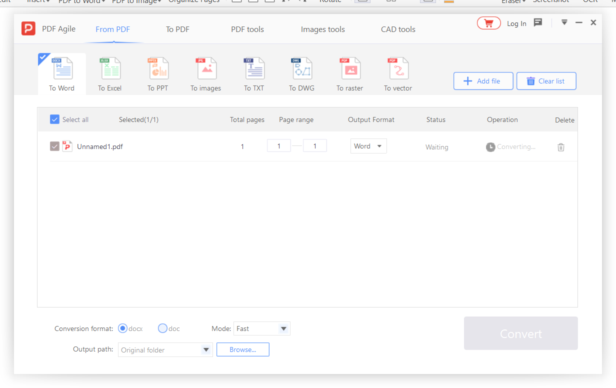 Conversion progress bar with page count