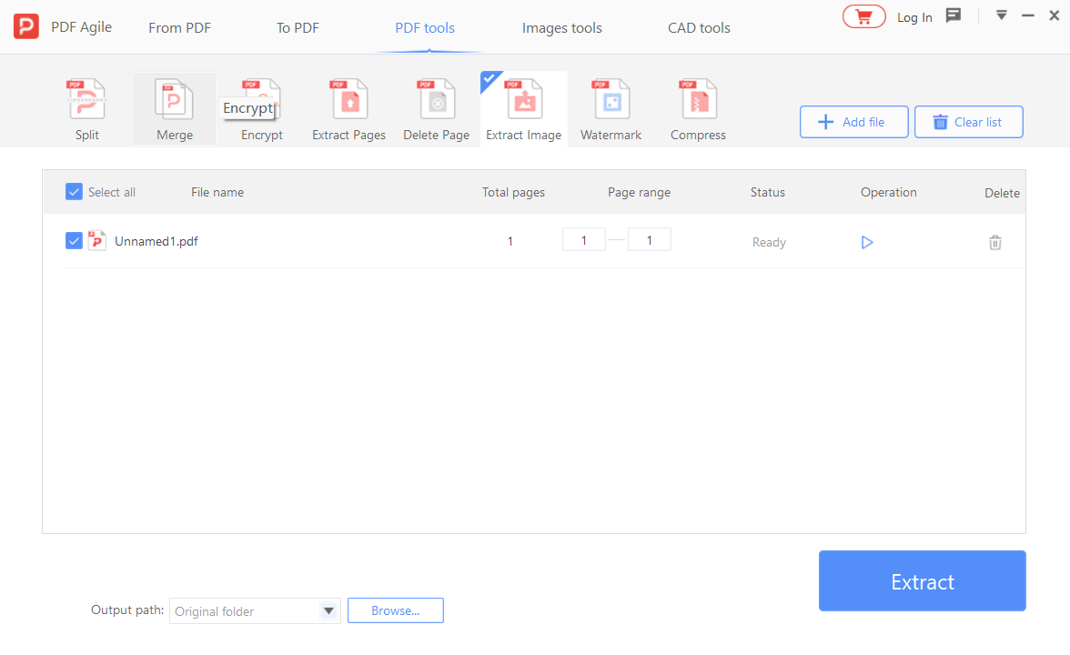 Extraction mode selector showing the three options
