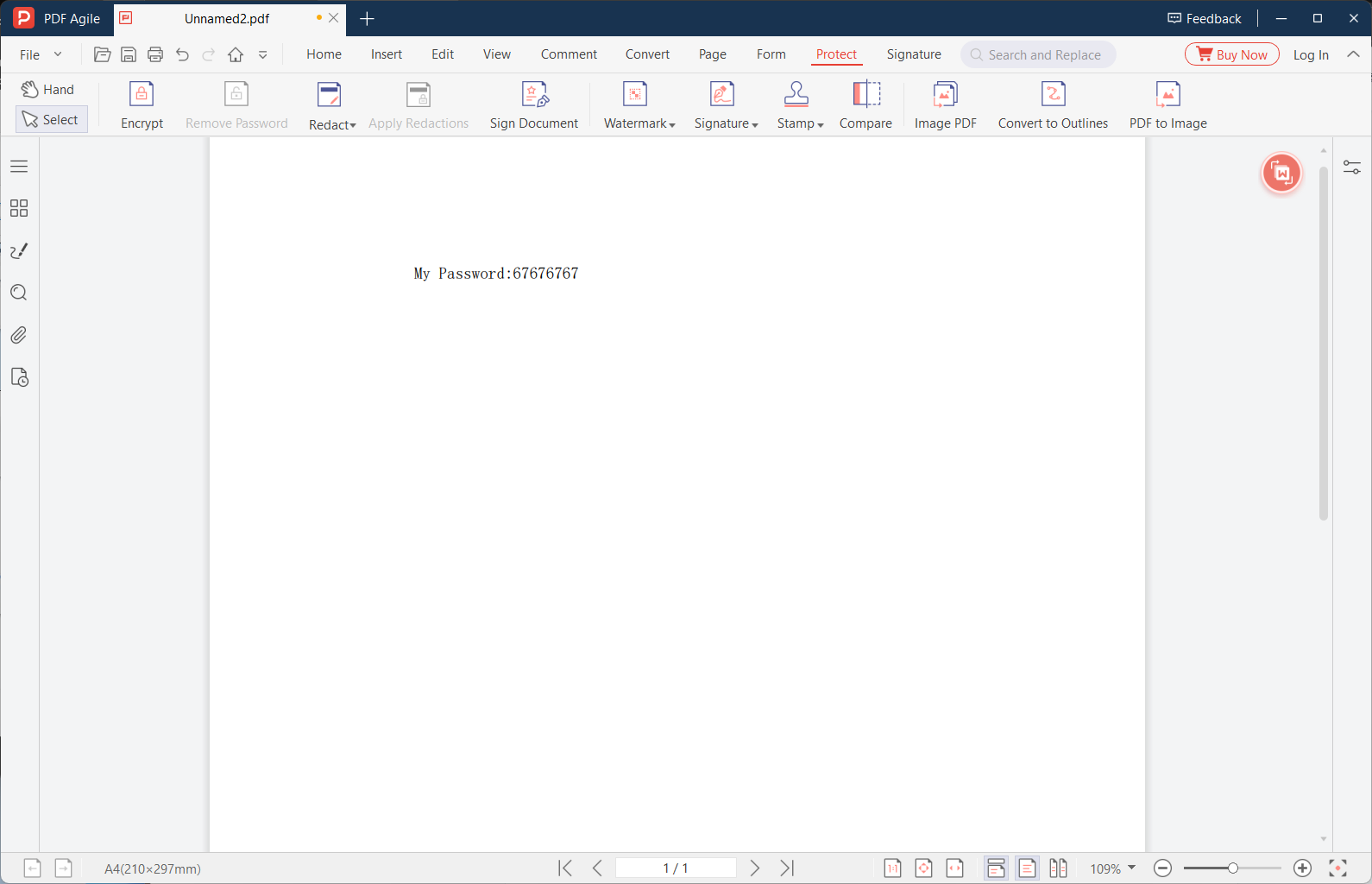 Redact tool activated in PDF Agile with the Protect toolbar visible
