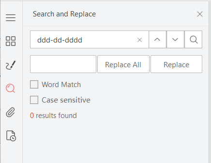 Search and Redact dialog with a pattern for Social Security numbers entered