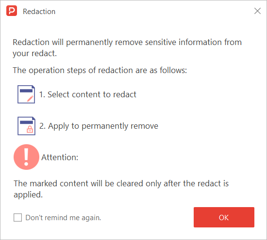 Apply Redactions confirmation dialog warning that changes are permanent