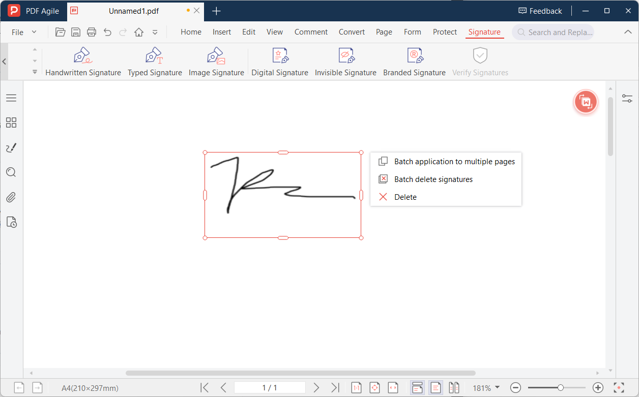 Signature placed and aligned on the dotted signature line