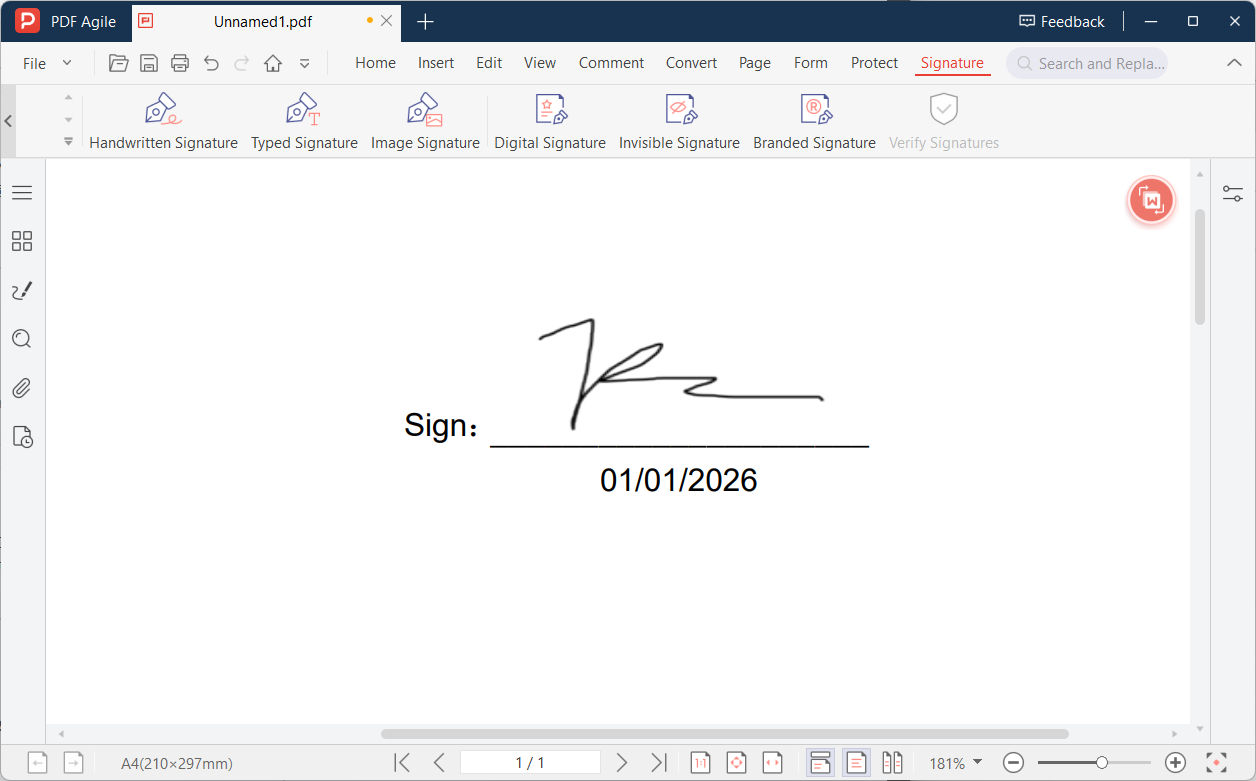 Completed signature block with date and printed name added
